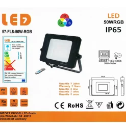 Projecteur LED RGB 50W Etanche IP65 Forte luminosité