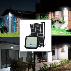 Projecteur LED solaire de 4800 lumens, avec détecteur de présence. Panneau solaire déporté