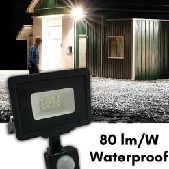 Projecteur LED 10W IP65 Noir avec Détecteur de Mouvement - Blanc Neutre 4000K - 5500K - SILAMP
