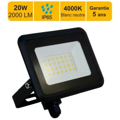Projecteur LED 20W/IP65/2000lm/4000K connexion direct - sans câble- garantie 5 ans