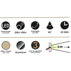 Projecteur mural gris LED IP65, 5000 lumens, conso 50W (éq 200W), Blanc chaud