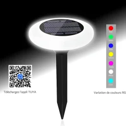 Projecteur RGB LED solaire à piquer pour jardin, lumières de jardin wifi + bluetooth IP67 étanche