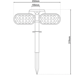 Projecteur solaire à LED 'Paco' pour l'extérieur avec LED fixe, piquet de terre solaire en plastique noir, hauteur 31,9 cm