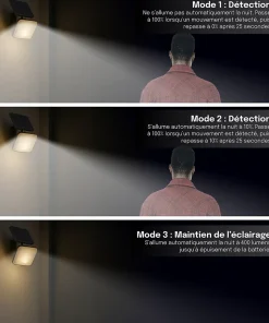 Projecteur Solaire avec Détecteur de Mouvement - 1000 Lumens - 3 Modes d'Éclairage 3000K-4000K-6000K - Groupe DDC
