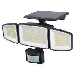 Projecteur solaire LED extérieur noir 800 lm avec détecteur de mouvement,3 têtes orientables IP54