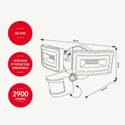 Projecteur sur secteur à détection de mouvements Panama - 2900 lumens - LED SMD - Chromex