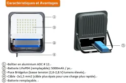 Projecteurs étanche solaires à LED 100W Blanc froid 6000k