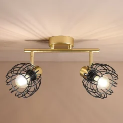 Rampe de spot orientable 2 abat-jour métal doré et noir