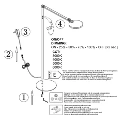 Regina - Lampadaire LED noir orientable en métal H.135 cm Fabas Luce - Éclairage LED 9W intégré CCT (3000K 4000K 5000K 6000K)