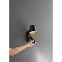 Reverse - Applique murale LED 6W pour chambre en métal, 3000K, 480 lm, orientable, lumière dans le diffuseur - Perenz - Noir