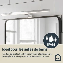 Réglette LED 3 en 1 mur miroir meuble argent IP44 1350lm L.50xl.13,6xP.50cm GoodHome Craven