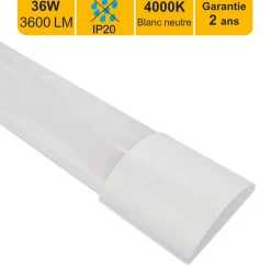 Réglette LED intégrée 120cm 36W 3600lm - 4000K blanc neutre - garantie 2 ans