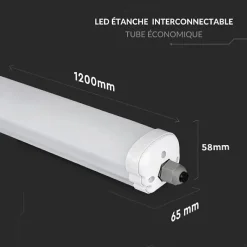 Réglette LED étanche 120cm 36W IP65 120lm/W Interconnectable - Blanc Neutre 4000K - 5500K - SILAMP