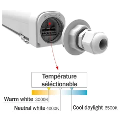 Réglette LED étanche IP65 36W 4320lm - 3CCT - traversant - garantie 3 ans