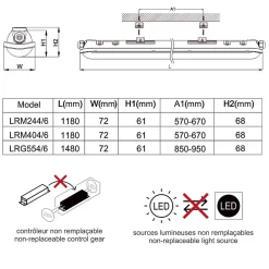 Réglette LED étanche 1500mm 55W 6600 LM 6500K IP65 - traversant - garantie 5 ans