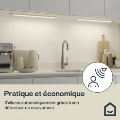Réglette sous meuble à détection Menezes LED intégrée blanc neutre IP20 570lm 10W L.58,5xl.4,2xH.1cm chrome GoodHome