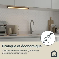 Réglette sous meuble Idonie LED intégrée blanc neutre IP20 dimmable 9W 760lm l.55,9xL.2,5xH.6,2cm métal et plastique noir GoodHome
