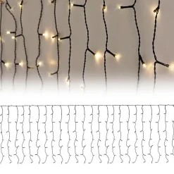 Rideau Lumineux à LED ECD Germany - PVC Noir 2m - 200 LED Blanc Chaud - Effet Flashing - IP44