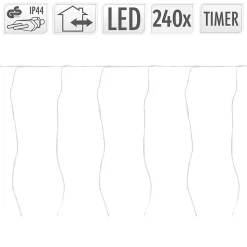 Rideau lumineux de noël ECD Germany 600cm 240LED diy blanc chaud avec minuterie 19 modes d'éclairage
