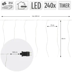 Rideau lumineux de noël ECD Germany 600cm 240LED diy blanc chaud avec minuterie 19 modes d'éclairage