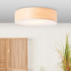 ROMM Plafonnier 2L bois clair/blanc E27 33W métal/bois ampoule non incluse