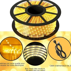 Ruban a Led Lumineux Flexible 720 Leds Puissance 37W Tension 220 240V Duree Nominale 50000 Heures Applications Beige 20M