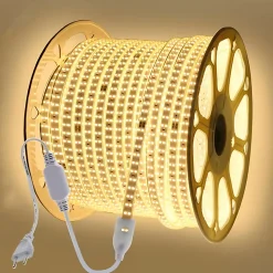 RUBAN LED CHANTIER IP67 230V 11W/M 50M Double Rangée 2835 silicone Étanche Blanc Chaud 3000K