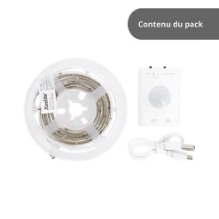 Ruban LED lumineux à LED Rechargeable - 1 mètre - Détection de mouvement et ouverture de porte - 200 lumens - Blanc neutre