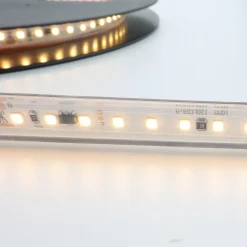 Ruban LED 220V 75W 15Wm 12mm 120 LEDs SMD2835m Silicone IP67 Coupure tous les 10cm 5m 115lmW 2700K Lumière chaude