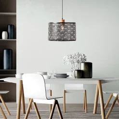 SANTY Suspension noir/naturel métal/bambou E27 1x52W - ampoule non incluse