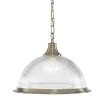 Searchlight American Diner - Luminaire suspendu à 1 dôme en laiton antique, verre nervuré, E27