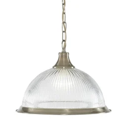 Searchlight American Diner - Luminaire suspendu à 1 dôme en laiton antique, verre nervuré, E27
