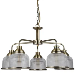 Searchlight Bistro - Plafonnier à 5 bras multiples blanc, laiton antique, E27