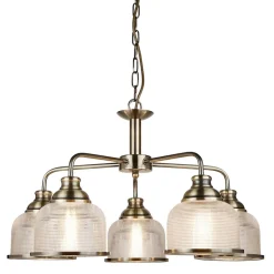 Searchlight Bistro - Plafonnier à 5 bras multiples blanc, laiton antique, E27