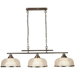 Searchlight Bistro - Suspension à 3 ampoules au plafond, blanc, laiton antique avec abat-jour en verre, E27