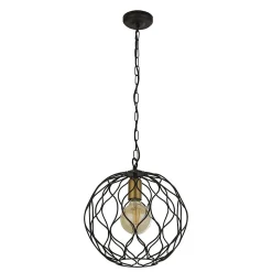 Searchlight FINESSE - Plafonnier à cage ronde à 1 ampoule - Noir avec douilles dorées