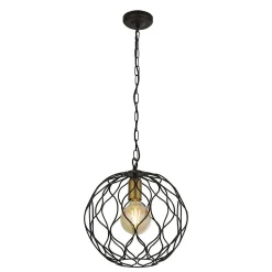 Searchlight FINESSE - Plafonnier à cage ronde à 1 ampoule - Noir avec douilles dorées