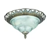 Searchlight Flush - Plafonnier affleurant à 2 ampoules en laiton antique avec diffuseur en verre givré, E14