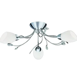 Searchlight Gardenia - Plafonnier semi-affleurant à 3 bras multiples, chrome, cristal et verre opale, E14