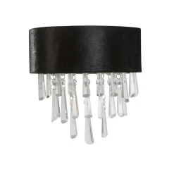 Searchlight Glamour Applique murale à 2 lumières en velours noir, cristal transparent