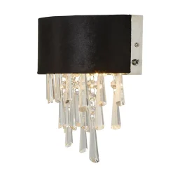 Searchlight Glamour Applique murale à 2 lumières en velours noir, cristal transparent