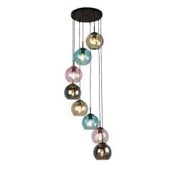Searchlight Mardi Gras II Lampe suspendue à 8 ampoules, noir, verre coloré
