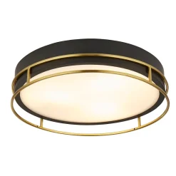 Searchlight Pheonix Plafonnier Phoenix à 3 ampoules, noir, laiton, verre dépoli