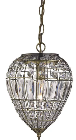 Searchlight Pineapple - Suspension à 1 ampoule au plafond en laiton antique avec cristaux de verre, E14