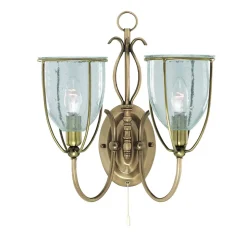 Searchlight Silhouette - Applique murale d'intérieur à 2 ampoules en laiton antique avec abat-jour en verre semé, E14