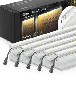 Set éclairage ext. pour clôture PVC/Aluminium - 5 Barettes lumineuse 1733 m/m Argent - 1 transformateur et 1 prolongateur