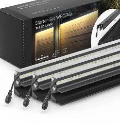 Set éclairage ext. pour clôture PVC/Aluminium - 3 Barettes lumineuse 1733 m/m Anthracite - 1 transformateur et 1 prolongateur