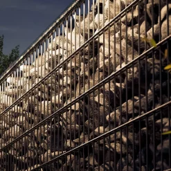 Set d'éclairage pour clôture en métal/gabion: 1x Barette LED de Lg. 2460 m/m, Anodisée argent, 1 tranformateur EU, 1 prolongateur