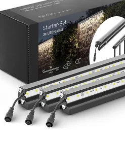 Set d'éclairage pour clôture en métal/gabion: 3x Barettes LED de Lg. 1960 m/m Anthracite, 1 tranformateur EU, 1 prolongateur