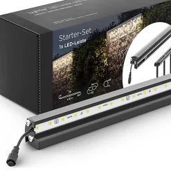 Set d'éclairage pour clôture en métal/gabion : 1x Barette LED de Lg. 1960 m/m Anthracite, 1 tranformateur EU, 1 prolongateur